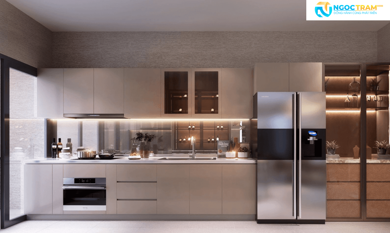 Khu vực bếp căn hộ Serena Riverside hoàn thiện cao cấp