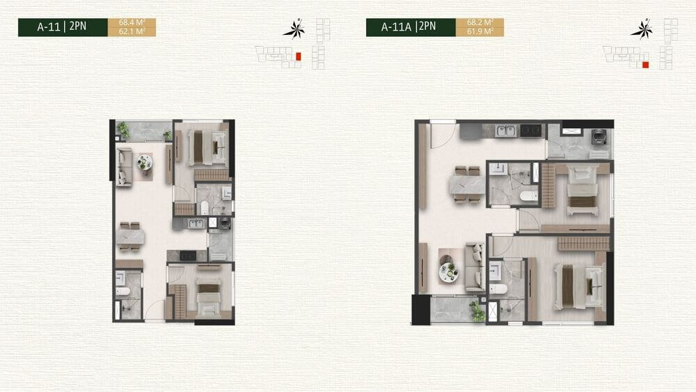 Mặt bằng căn hộ 2 phòng ngủ A-11 và A-11A dự án A&T Saigon Riverside