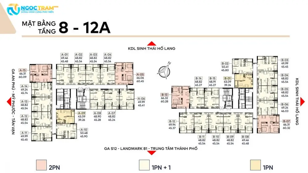 Mặt bằng tầng 8 đến 12A căn hộ dự án Fenica Dĩ An Bình Dương