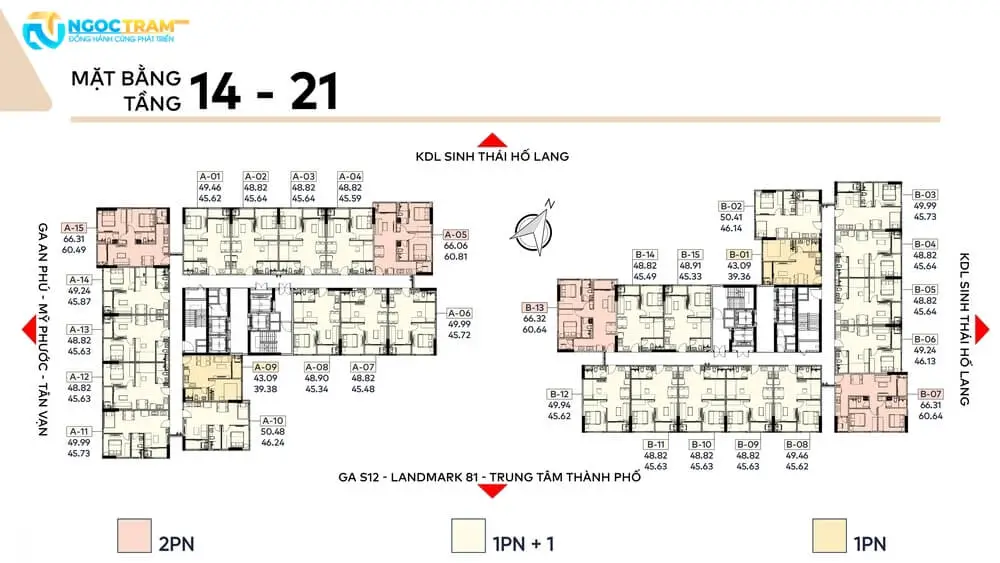 Mặt bằng tầng 14 đến 21 căn hộ dự án Fenica Dĩ An Bình Dương