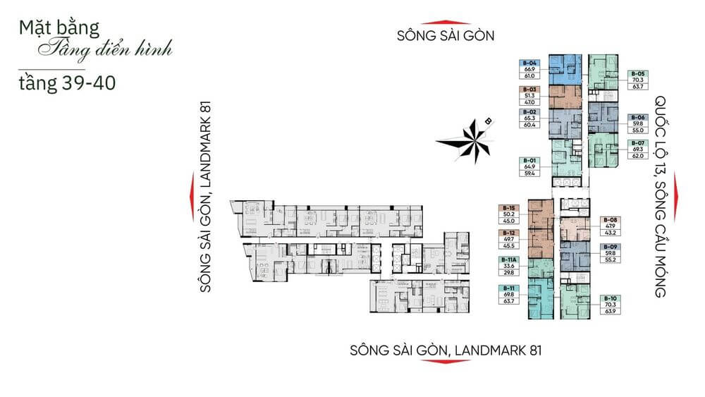 Mặt bằng tầng điển hình tầng 39-40 dự án căn hộ A&T Saigon Riverside