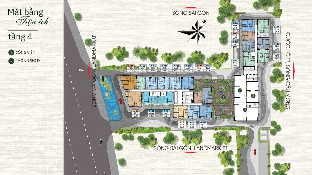 Mặt bằng tiện ích tầng 4 dự án căn hộ A&T Saigon Riverside