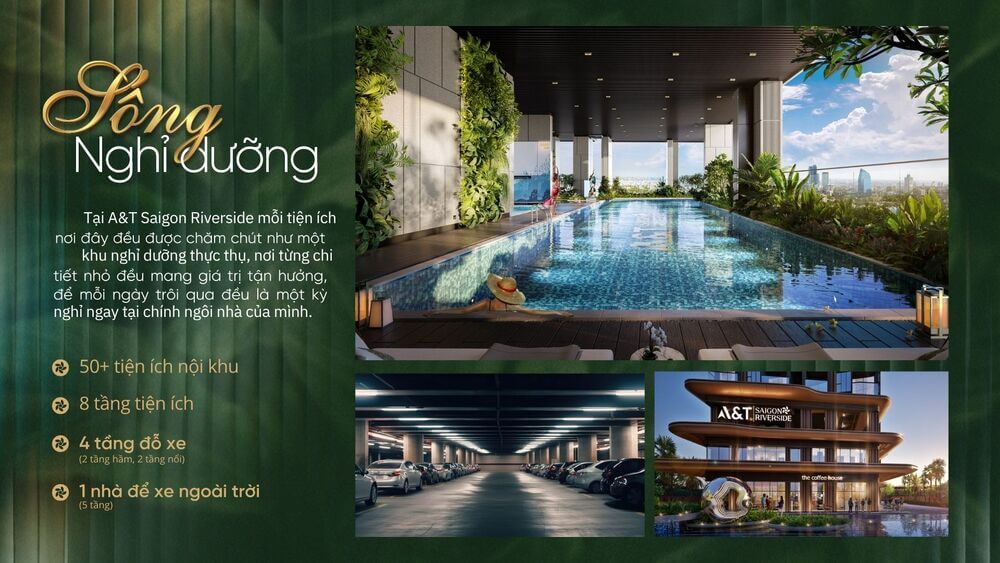 Không gian sống nghỉ dưỡng chuẩn resort với hơn 50 tiện ích nội khu cao cấp tại dự án A&T Saigon Riverside.