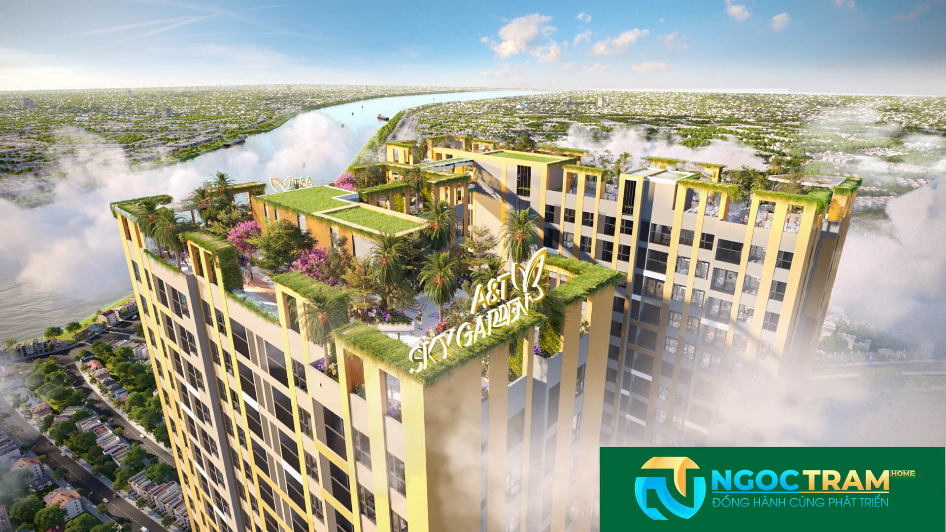 Tổng thể khu vườn trên không tầng thượng dự án A&T Sky Garden