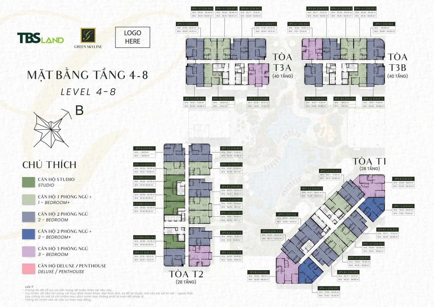 Layout thiết kế mặt bằng tầng 4 đến tầng 8 dự án Green Skyline TBS Land