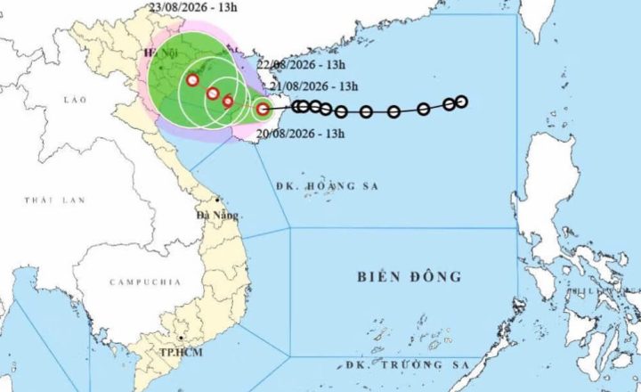 Đường đi của áp thấp nhiệt đới trên Biển Đông ngày 20-8-2026
