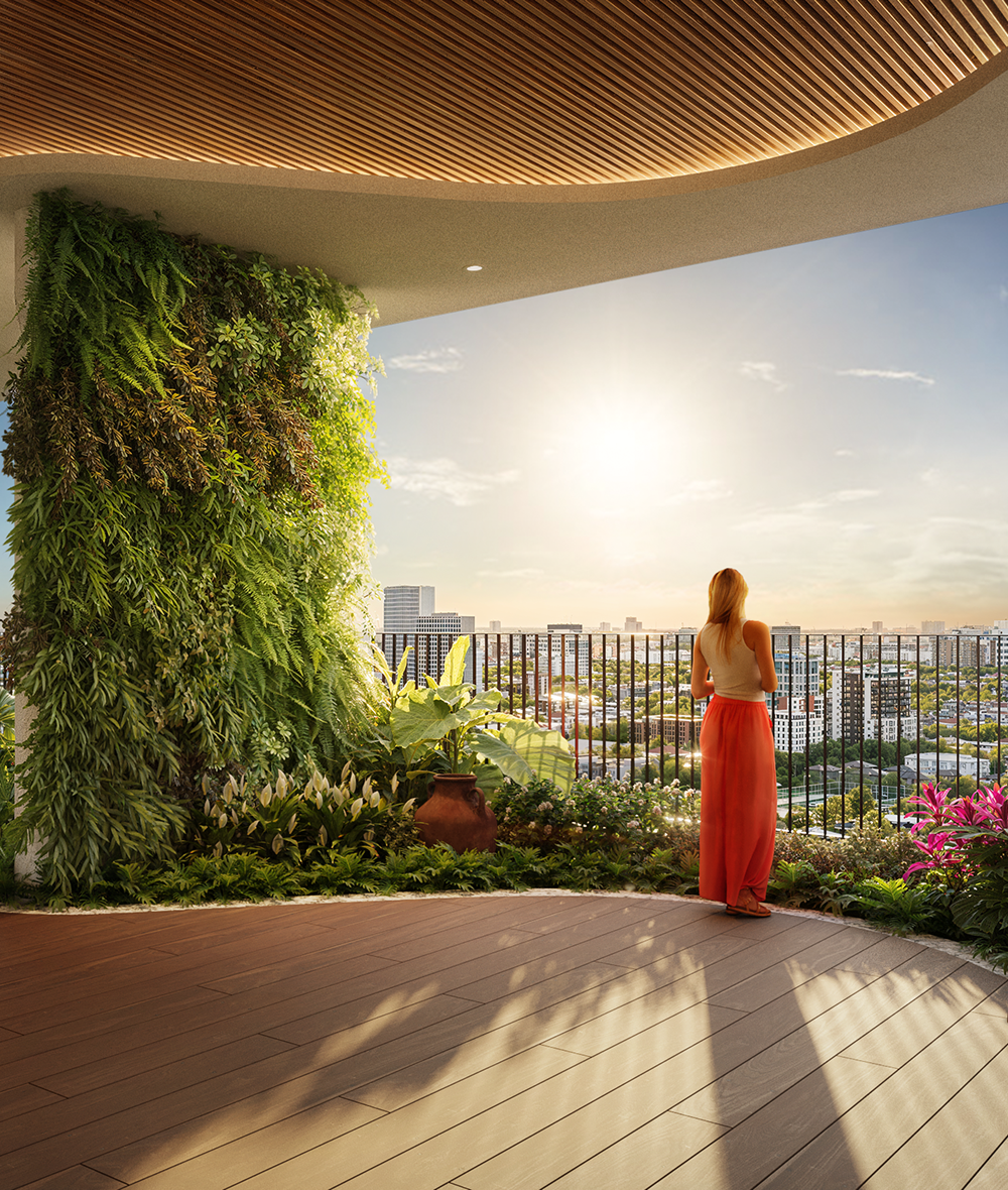 Không gian ban công xanh mát và tầm nhìn panorama tại căn hộ Green Skyline