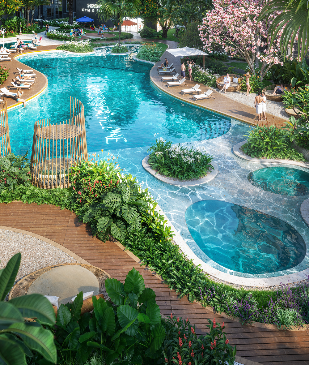 Hồ bơi tràn bờ và tiện ích cảnh quan ngoài trời tại dự án Green Skyline