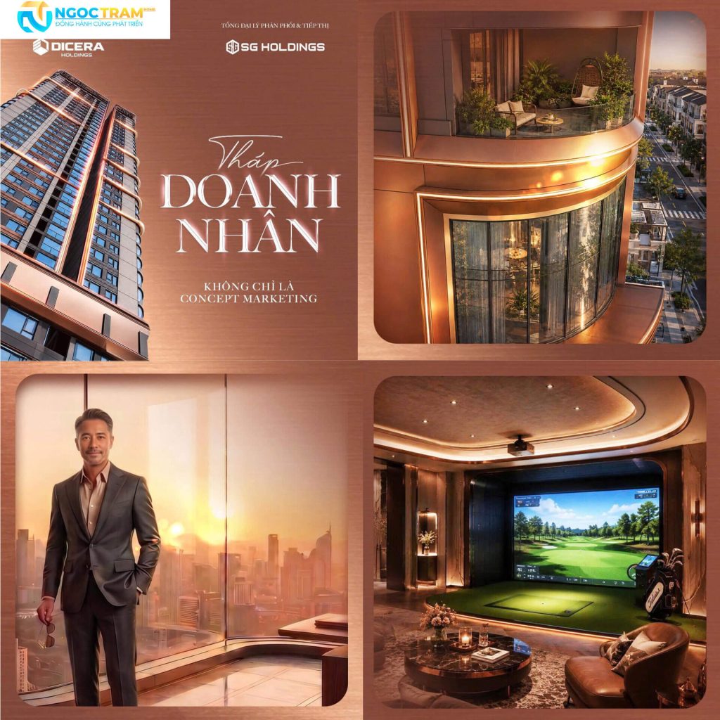 Tổng hợp hình ảnh doanh nhân, ban công và phòng tập golf giả lập tại The Collection 688 Bình Dương