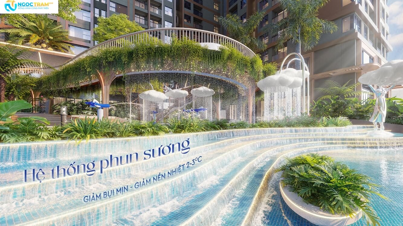 Tiện ích hệ thống phun sương hiện đại giúp giảm bụi mịn và giảm nền nhiệt tại Monrei Saigon