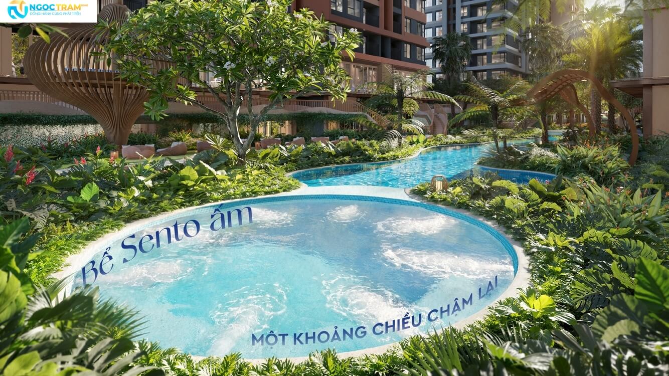 Không gian thư giãn tại bể Sento ấm chuẩn Nhật giữa cảnh quan xanh mát tại Monrei Saigon