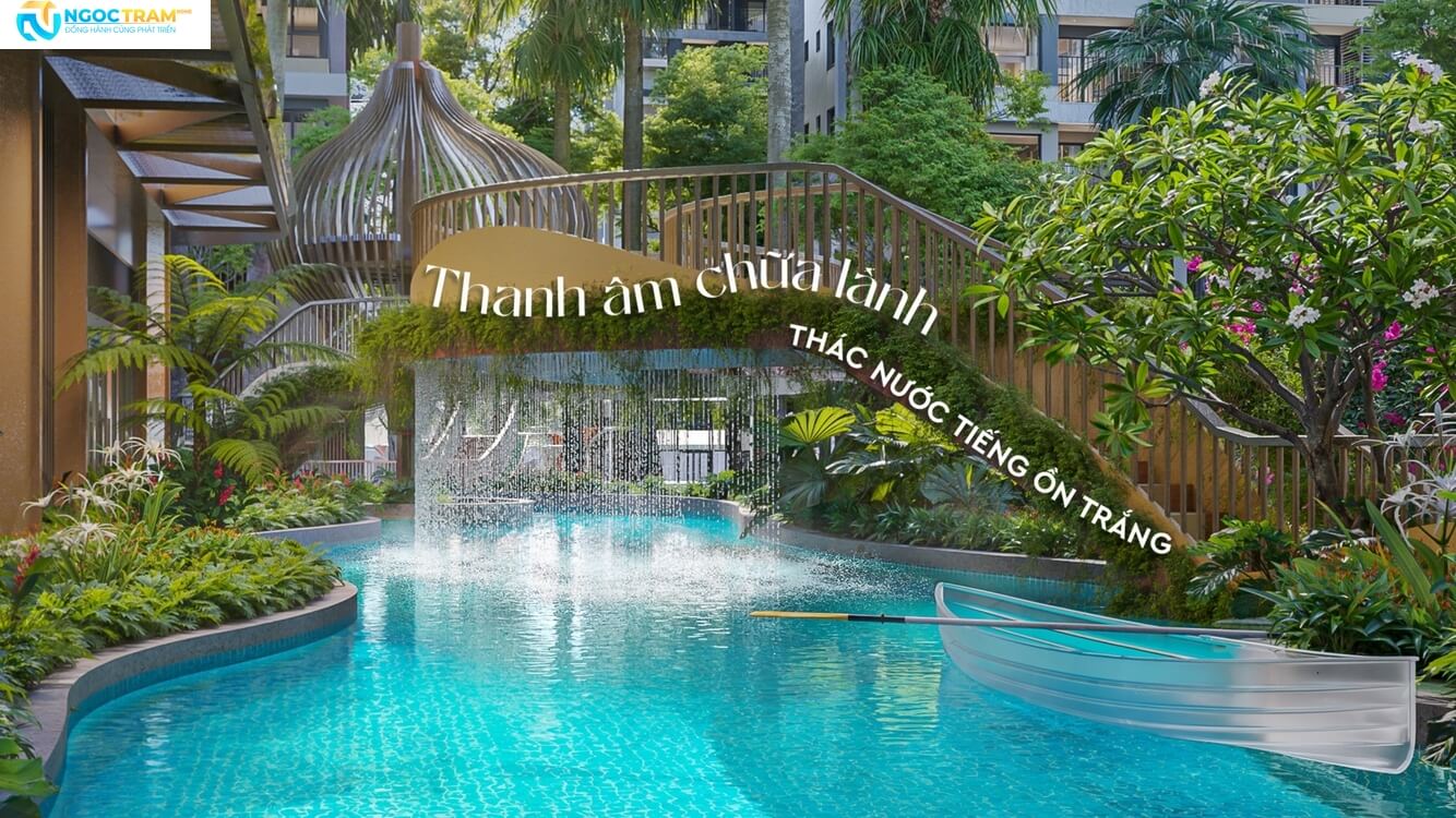 Tiện ích thác nước tiếng ồn trắng mang lại thanh âm chữa lành tại Monrei Saigon